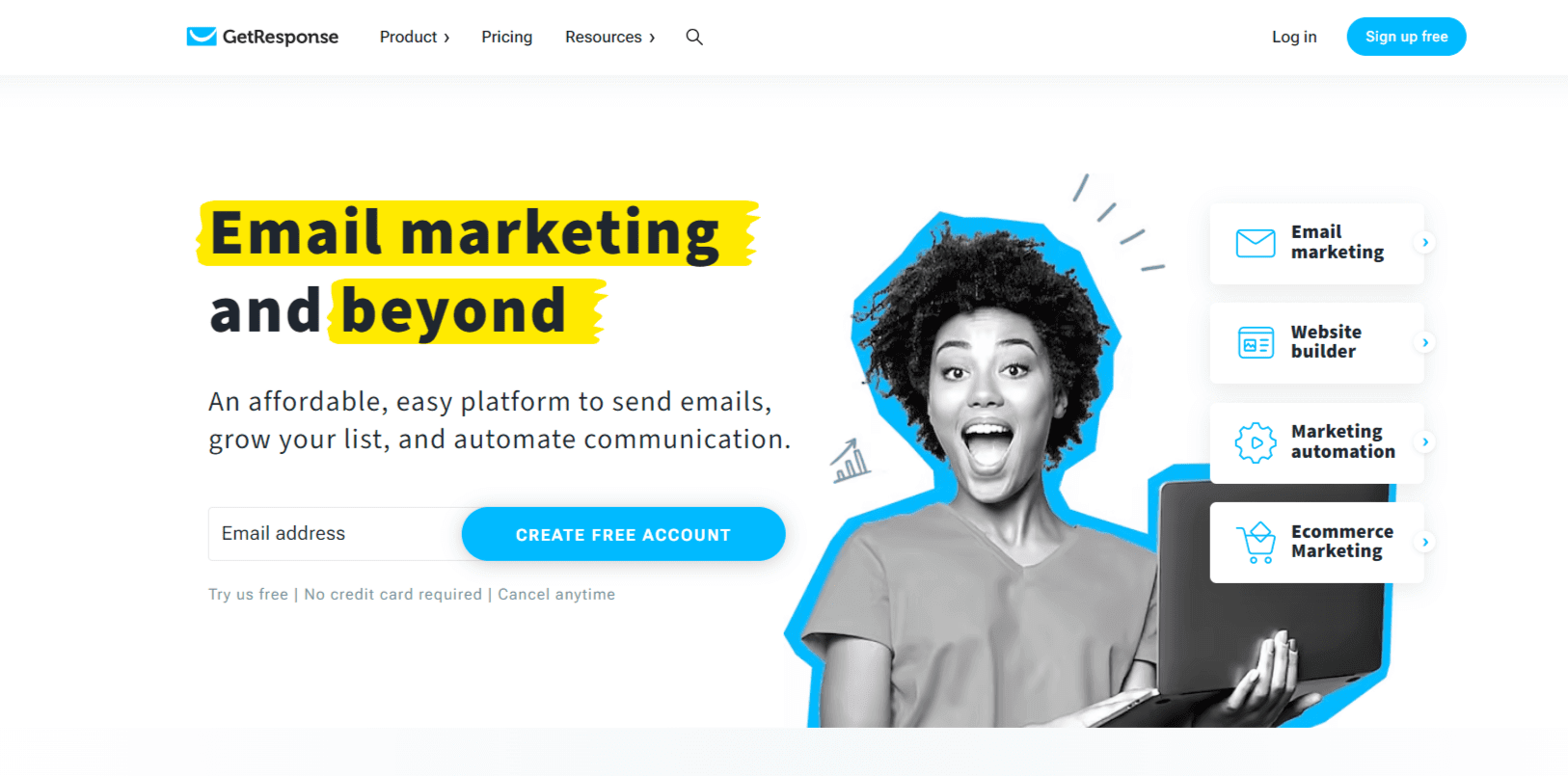 screenshot of the homepage of newsletter plugin getresponse